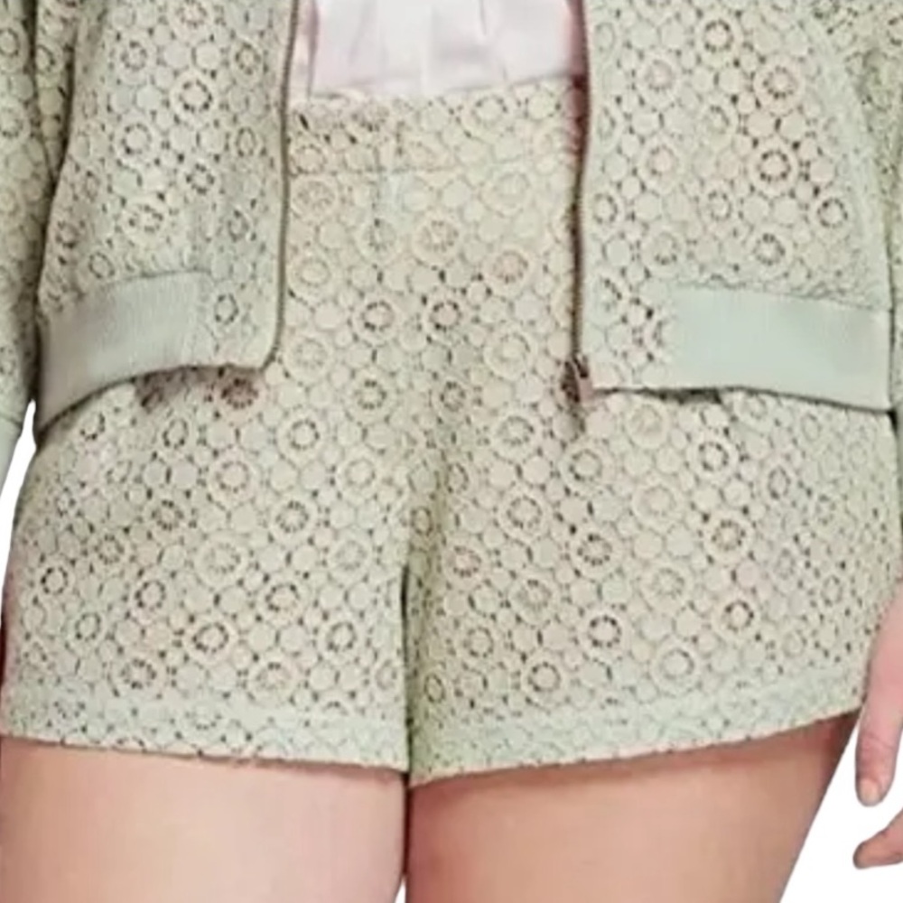 Victoria Beckham size 12 green lace shorts  flat front pockets lined NWOT - Picture 4 of 16